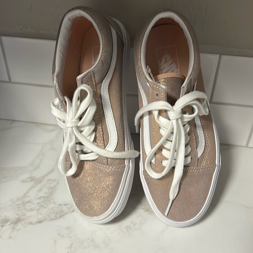 Vans Gold Glitter Lace Up Sneakers